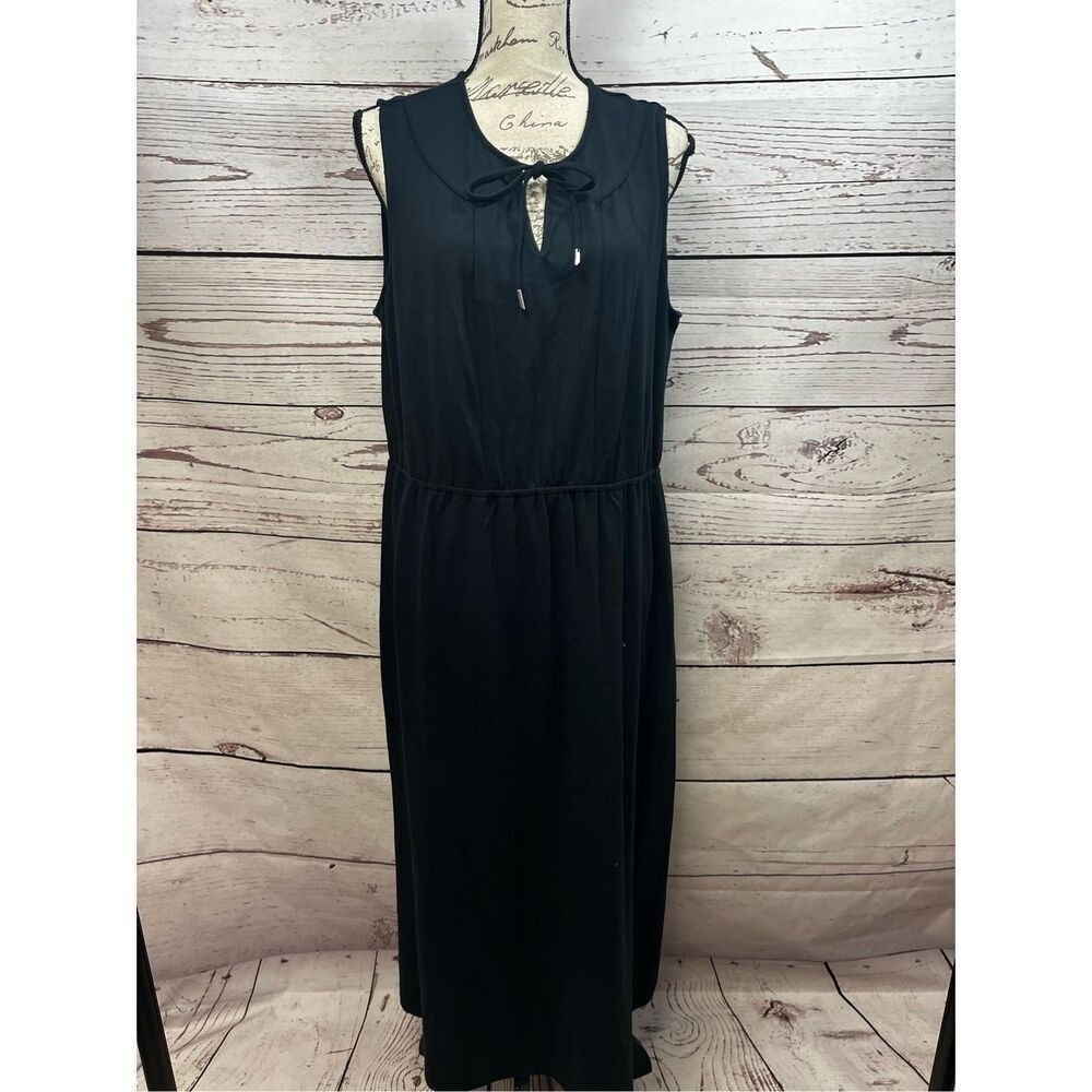 Isaac Mizrahi Live Black Sleeveless Tie Neck Midi Dress XLP Petite